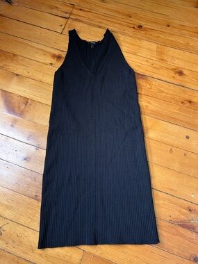 Theory black knit tank top slip dress small ribbed sleeveless